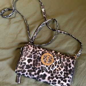 Leopard Print Crossbody Bag with Gold Accent